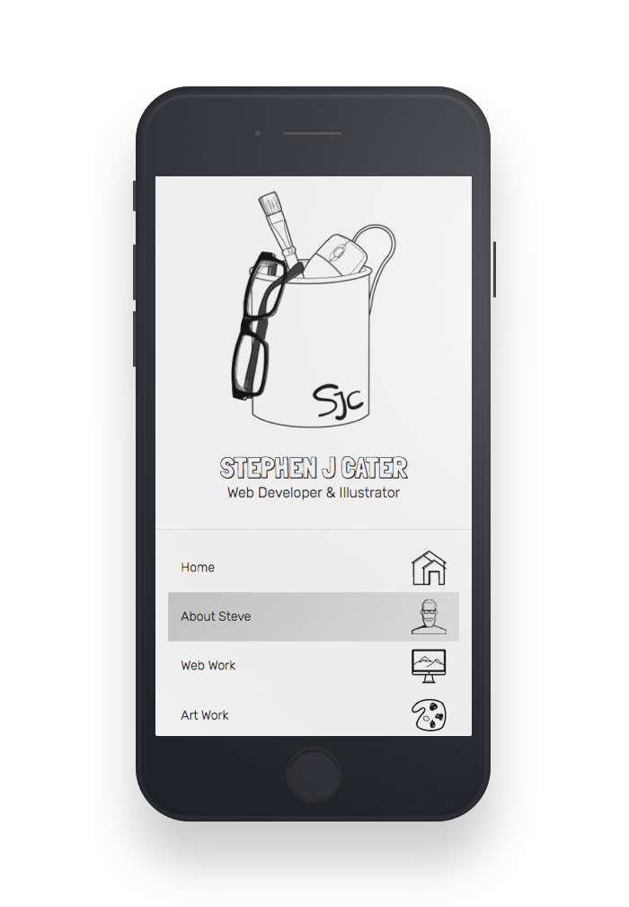 Stephen J Cater website - Home page on mobile
